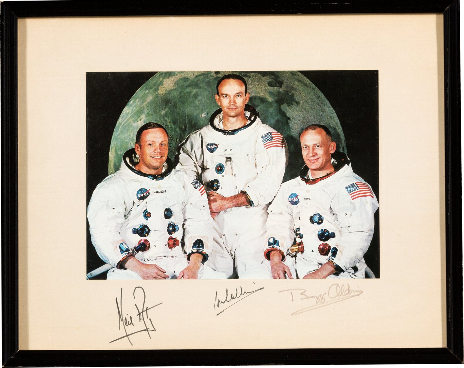 Apollo 11 White Spacesuit Color Photo Crew-Signed on Presentation Mat
