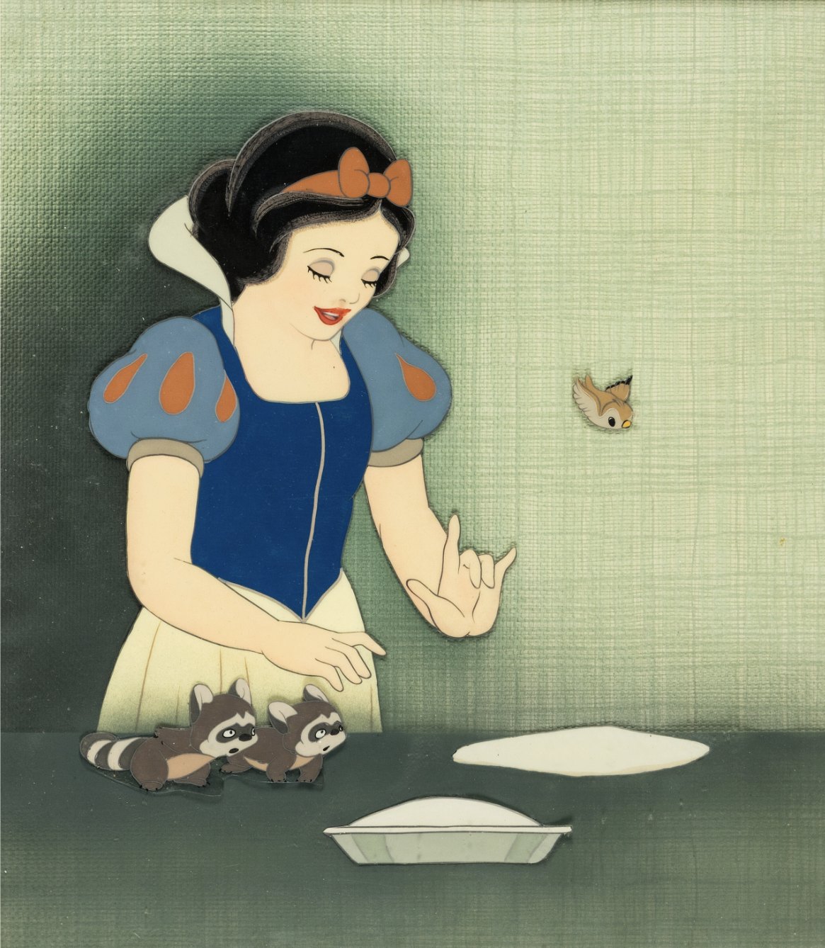 Snow White and the Seven Dwarfs "Someday My Prince Will Come" Snow White and Animals Production Cel Courvoisier Setup